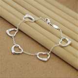 925 Sterling Silver Heart-Shaped Chain Bracelet for Women