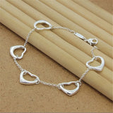 925 Silver Heart Chain Bracelet for Women, Charm Jewelry Gift
