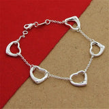 925 Sterling Silver Heart-Shaped Chain Bracelet for Women