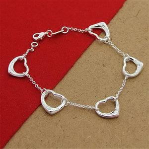 925 Silver Heart Chain Bracelet for Women, Charm Jewelry Gift