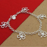 925 Silver Four Leaf Clover Bracelet 8 Inches Women Men Party Charm Jewelry