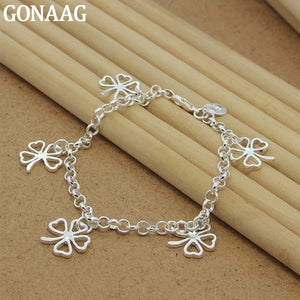 925 Silver Four Leaf Clover Bracelet 8 Inches Women Men Party Charm Jewelry