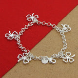 925 Silver Four Leaf Clover Bracelet 8 Inches Women Men Party Charm Jewelry