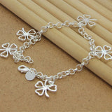 925 Silver Four Leaf Clover Bracelet 8 Inches Women Men Party Charm Jewelry