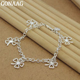 925 Silver Four Leaf Clover Bracelet 8 Inches Women Men Party Charm Jewelry