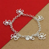 925 Sterling Silver Four Leaf Clover Bracelet 8 Inches Women Men Charm Jewelry