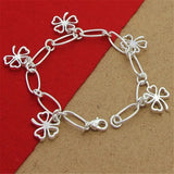 925 Silver 4 Leaf Clover Paper Clip Bracelet 8 Inches Charm Jewelry