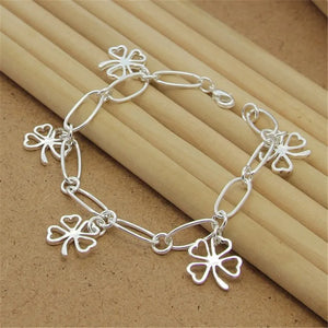 925 Silver 4 Leaf Clover Paper Clip Bracelet 8 Inches Charm Jewelry