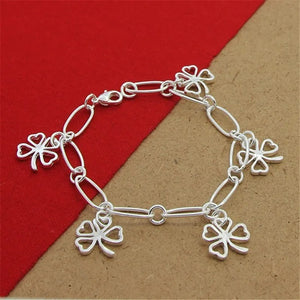 925 Silver 4 Leaf Clover Paper Clip Bracelet 8 Inches Charm Jewelry