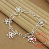 925 Silver Four Leaf Clover Paper Clip Bracelet 8 Inches