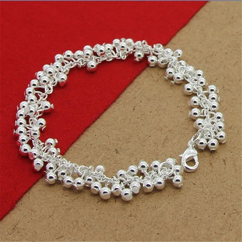 925 Silver Bracelet Grape Pearl Beads Women's Party Jewelry