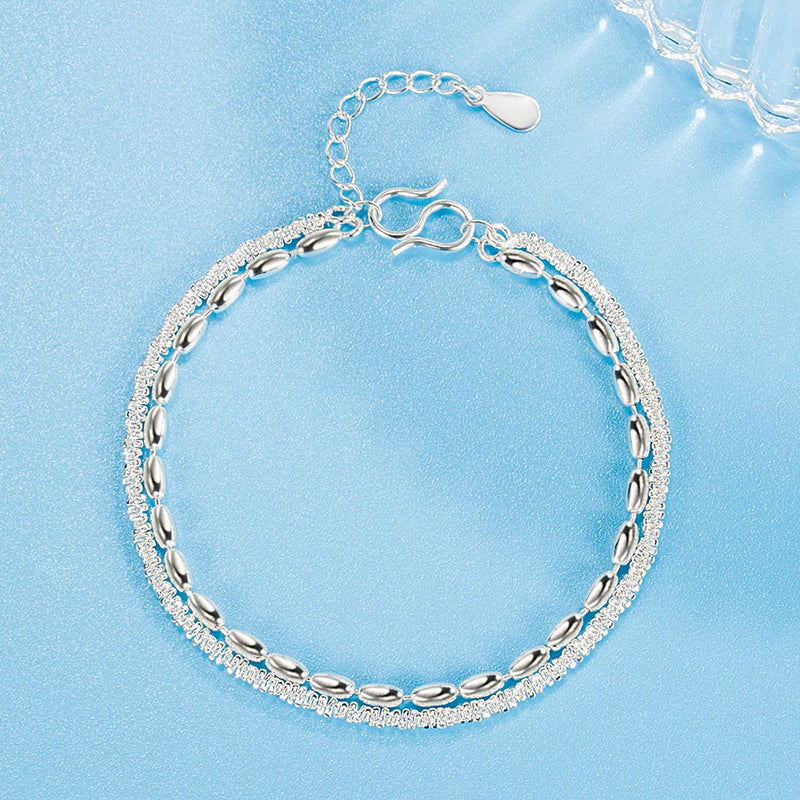 925 Silver Bracelet Gypsophila Double Rice Grain Women Wedding Gift