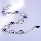 925 Silver Bracelet Heart Purple Crystal Zircon Woman Party Jewelry