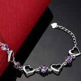 925 Silver Purple Crystal Zircon Heart Bracelet for Woman