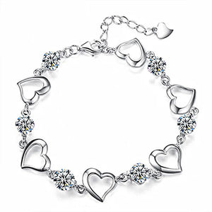 925 Silver Bracelet Heart Purple Crystal Zircon Woman Party Jewelry