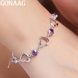925 Silver Purple Crystal Zircon Heart Bracelet for Woman