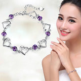 925 Silver Bracelet Heart Purple Crystal Zircon Woman Party Jewelry