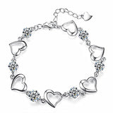 925 Silver Bracelet Heart Purple Crystal Zircon Woman Party Jewelry