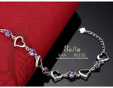 925 Silver Bracelet Heart Purple Crystal Zircon Woman Party Jewelry