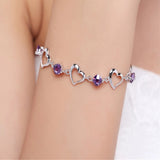 925 Silver Purple Crystal Zircon Heart Bracelet for Woman
