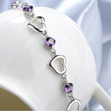 925 Silver Bracelet Heart Purple Crystal Zircon Woman Party Jewelry