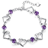 925 Silver Purple Crystal Zircon Heart Bracelet for Woman