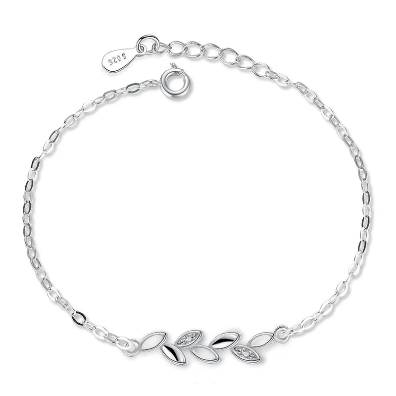 925 Sterling Silver Lucky Leaf Bracelet Woman Charm Wedding Jewelry Gift