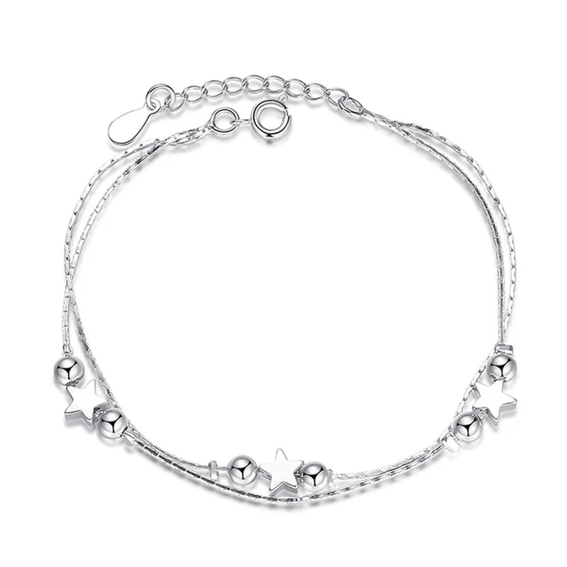 925 Silver Bracelet Double Star Heart Shaped Hand Jewelry Woman Party Gift