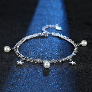 925 Silver Pentagram Pearl Bracelet Wedding Charm Jewelry