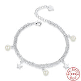 925 Silver Pentagram Pearl Bracelet Wedding Charm Jewelry