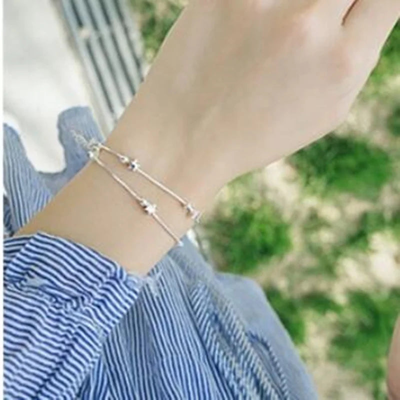 925 Silver Bracelet Square Sugar Ball Bead Bracelet Woman Wedding Jewelry