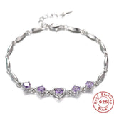 925 Silver Purple Crystal Zircon Lucky Bracelet Women Engagement Jewelry