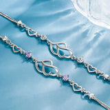 925 Silver Bracelet Purple Zircon Double Heart Engagement Jewelry