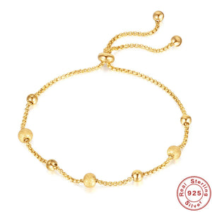 925 Silver Bracelet Small Frosted Beads Adjustable 18k