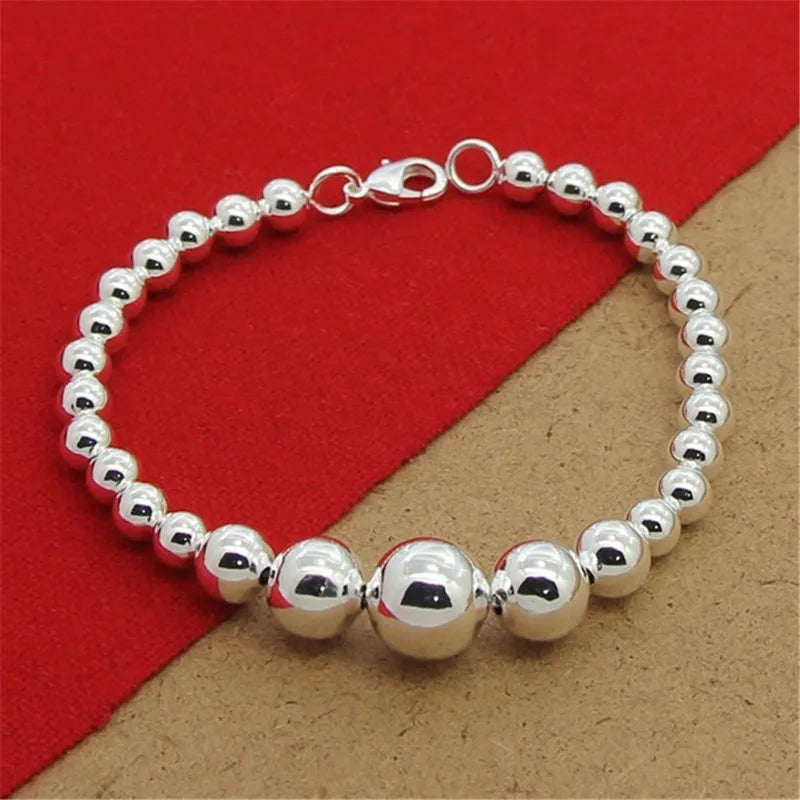 925 Sterling Silver Smooth Beads Bracelet for Women