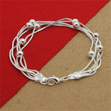 925 Silver Snake Chain Beads Bracelet for Woman Party Charm Jewelry
