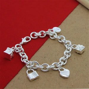 925 Silver Bracelet w/ Lock Pendant for Men & Women