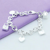 925 Silver Bracelet w/ Lock Pendant for Men & Women