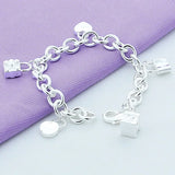 925 Silver Bracelet w/ Lock Pendant for Men & Women