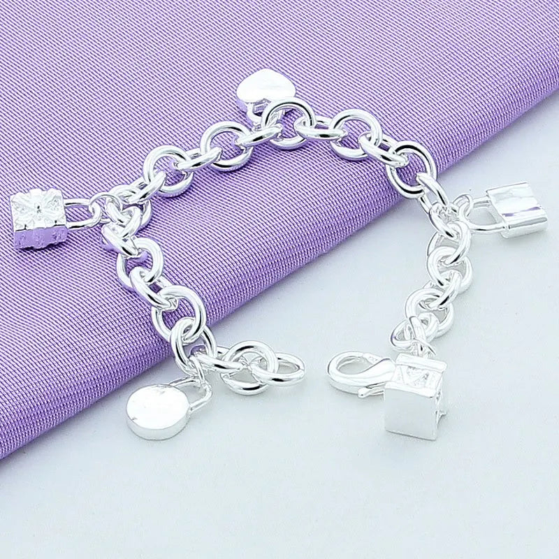 925 Silver Bracelet Lock Head Pendant Men Women Gift