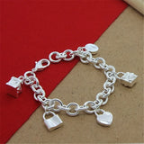 925 Silver Bracelet Lock Head Pendant Men Women Gift