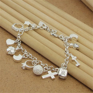 925 Silver Bracelet with Zircon Pendants