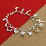 925 Silver Bracelet w/ Zircon Pendants for Women's Party
