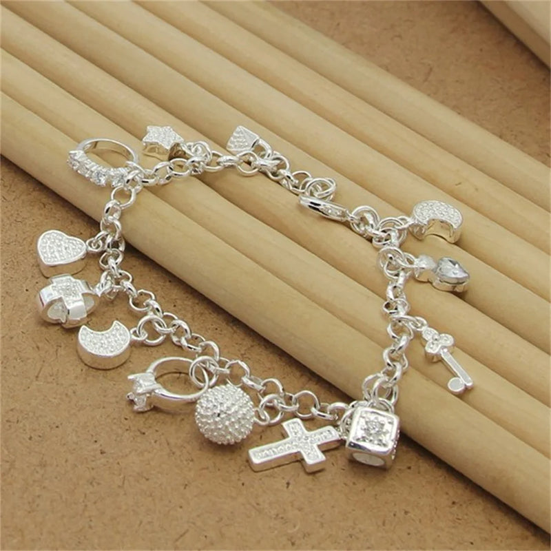 925 Silver Bracelet with Zircon Pendant Charms for Women's Party