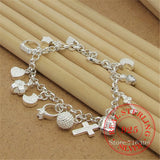 925 Silver Bracelet w/ Zircon Pendants for Women's Party