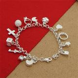 925 Silver Bracelet with Zircon Pendant Charms for Women's Party