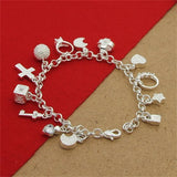 925 Silver Bracelet with Zircon Pendant Charms for Women's Party