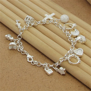 925 Silver Bracelet with Zircon Pendant Charms for Women's Party