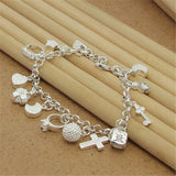 925 Silver Bracelet w/ Zircon Pendants for Women's Party