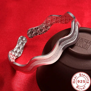 925 Silver Frosted Wavy Bracelets Women Wedding Jewelry